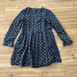 Beautiful printed navy blue vintage dress with pockets